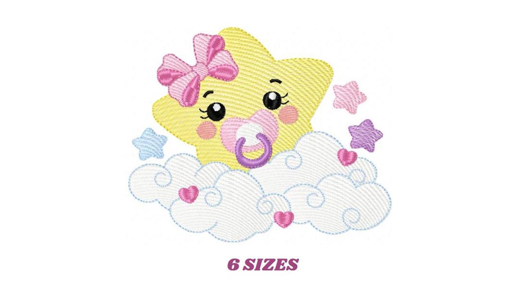 Baby Star Embroidery Design - Pacifier and Cloud Pattern (instant ...