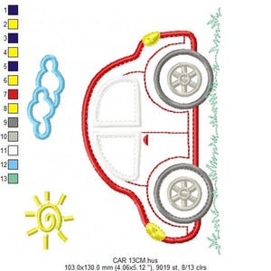 Cartoon Car Applique Embroidery Design – Vehicle Machine Embroidery File (Digital Download)