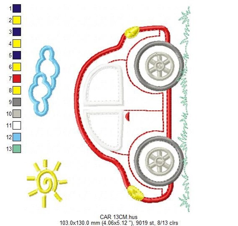 Cartoon Car Applique Embroidery Design – Vehicle Machine Embroidery File (Digital Download)