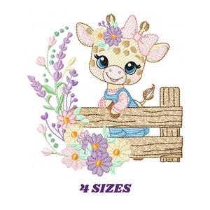 Giraffe embroidery designs - Safari animal embroidery design machine embroidery pattern - Giraffe with flowers - instant download pes jef