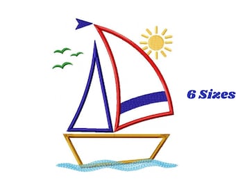 Boat embroidery designs - Sailboat applique machine embroidery pattern - Ocean Nautical file - Instant digital download pes jef dst hus vp3