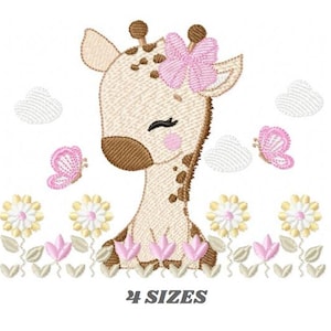 Giraffe embroidery design - Safari Animal embroidery designs machine embroidery pattern - Giraffe with flower lace - instant download pes