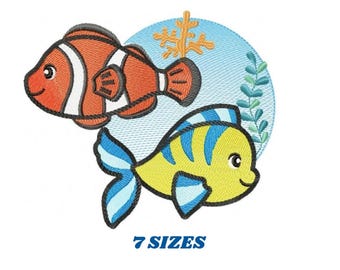 Ocean Fish Embroidery Design – Cartoon Sea Animals Machine File (Digital Download)