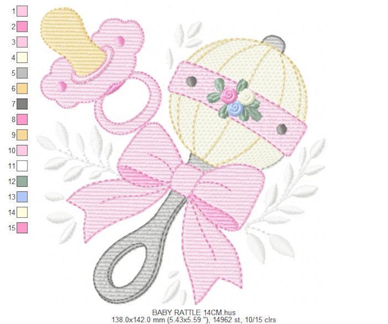 Baby Girl Rattle and Pacifier Embroidery Designs - Newborn Toy Machine ...