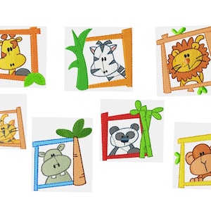 Safari animal frame embroidery design - Giraffe Zebra Hippo Panda Lion Monkey Tiger machine embroidery pattern - Instant download pes jef