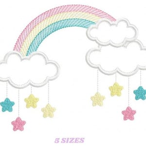 Motif de broderie nuage et arc-en-ciel – Appliqué pour bébé (Téléchargement numérique)