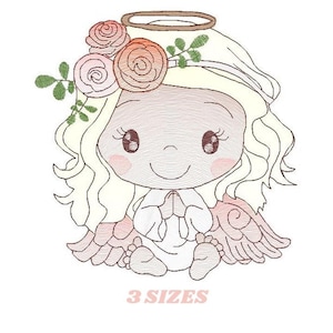 Ricamo di un angioletto per bambina - Fiori, ali, schema per macchina da cucire PES (download digitale)