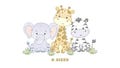 Safari Animals Embroidery Design \u2013 Elephant, Giraffe, Zebra Machine File (Digital Download)