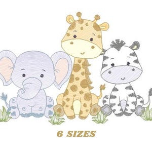 Safari Animals Embroidery Design – Elephant, Giraffe, Zebra Machine File (Digital Download)