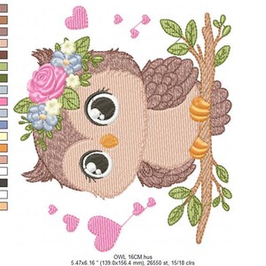 Floral Owl Machine Embroidery Design - RIPPLED, 6 Sizes (Instant Download)