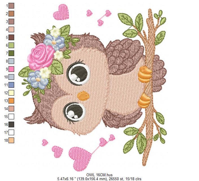 Floral Owl Machine Embroidery Design - RIPPLED, 6 Sizes (Instant Download)