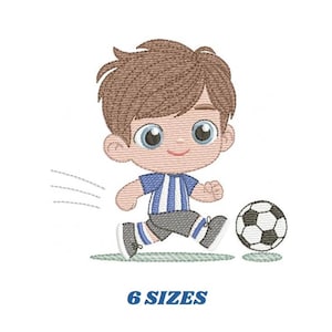 Diseño de bordado de niño futbolista, bebé, patrón ondulado (descarga digital)