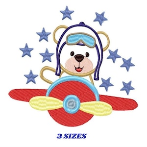 Pilot Bear Baby Embroidery Design – Applique Plane Machine Pattern (Digital Download)
