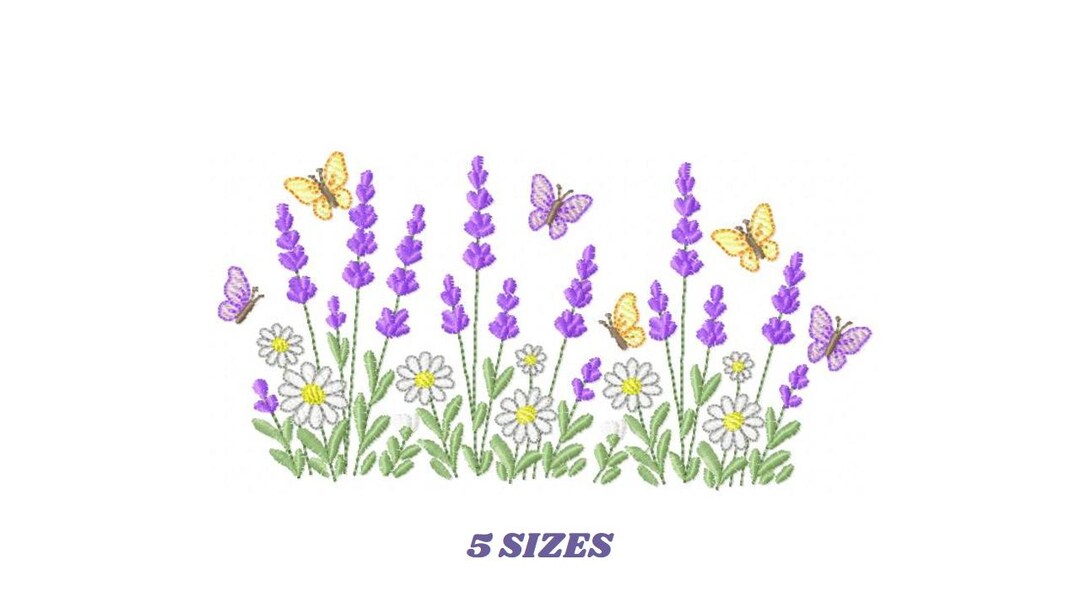 Lavender and Daisies Embroidery Design - Flower Garden Pattern (digital ...
