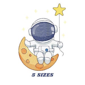 Astronaut on Moon Embroidery Design – Baby Boy Pattern (Instant Download)