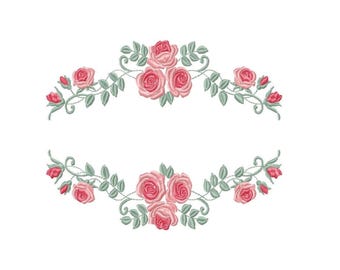 Floral Rose Embroidery Design – Fill Stitch Monogram Frame Pattern (Instant Download)