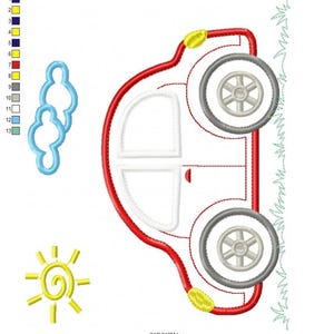Cartoon Car Applique Embroidery Design – Vehicle Machine Embroidery File (Digital Download)