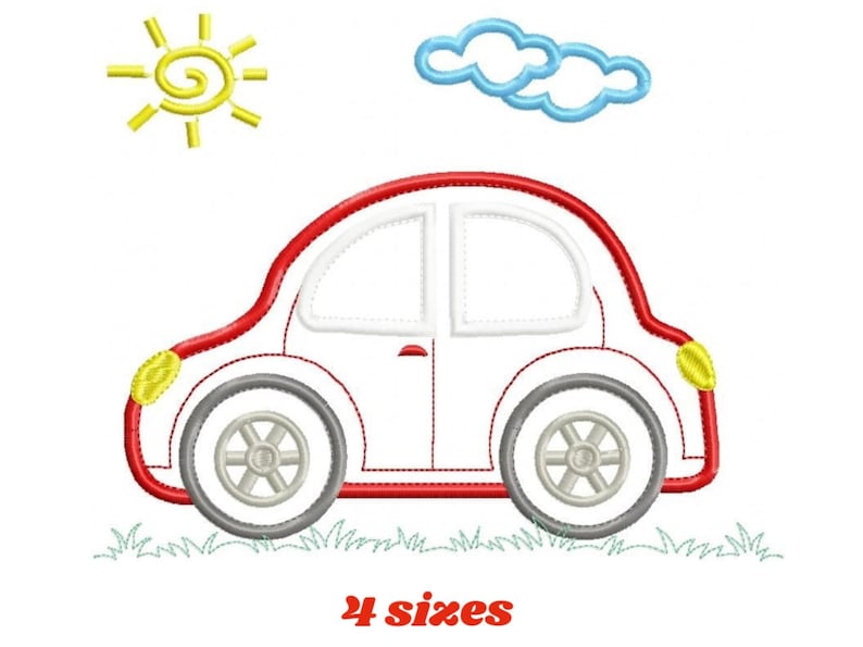 Cartoon Car Applique Embroidery Design – Vehicle Machine Embroidery File (Digital Download)