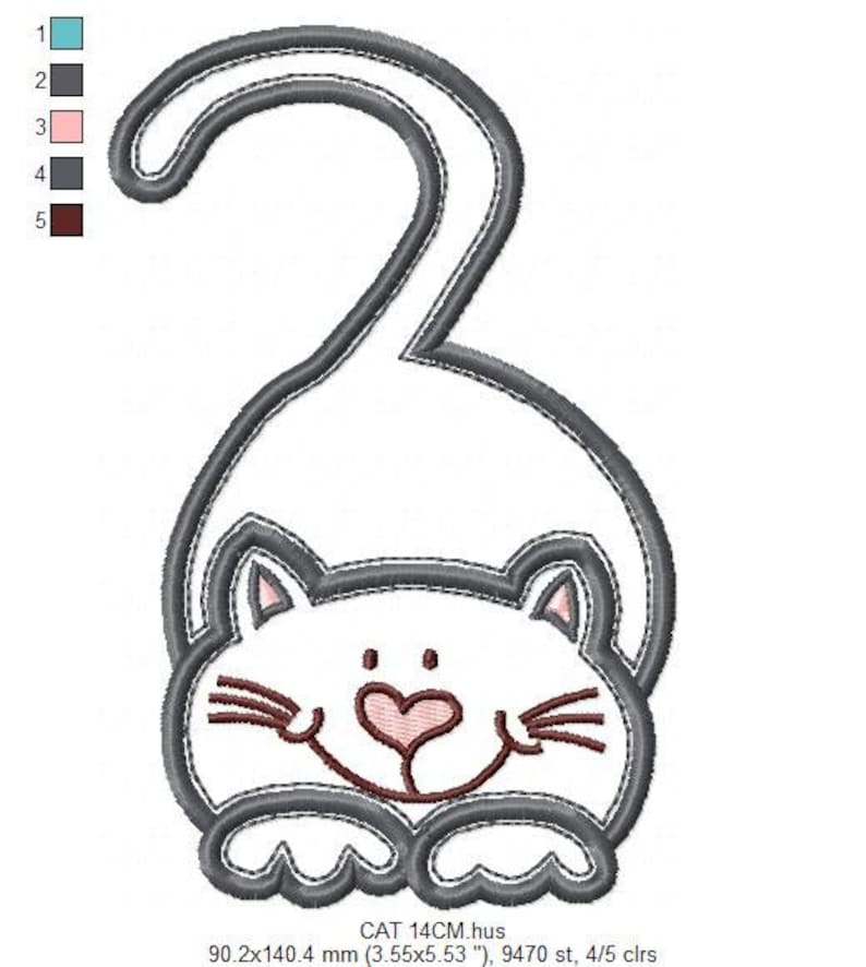 以下が含まれることがあります： 白い体と茶色の目をした猫の灰色の輪郭。猫は尻尾を体の周りに巻き付けて座っています。猫はハート型の鼻とひげを持っています。