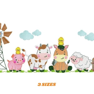 Farm Animals Embroidery Design – Cow, Horse, Pig, Sheep Applique File (Digital Download)
