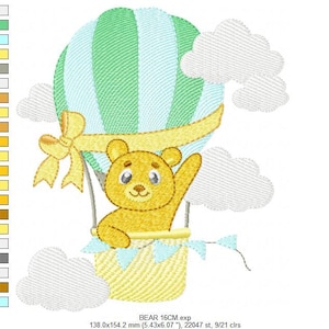 Bear embroidery designs hot air balloon embroidery design  etsy Bear embroidery designs hot air balloon embroidery design  etsy