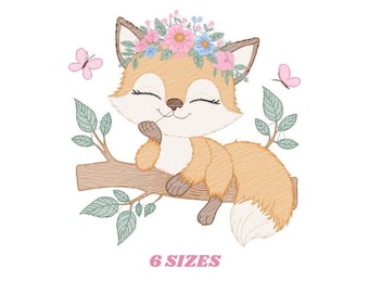 Red Fox embroidery designs - Woodland animal embroidery design machine embroidery pattern - Baby girl embroidery flowers - instant download