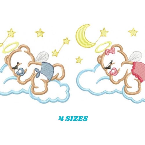 Teddy Bear Embroidery Design – Baby Sleeping Applique (Digital Download)