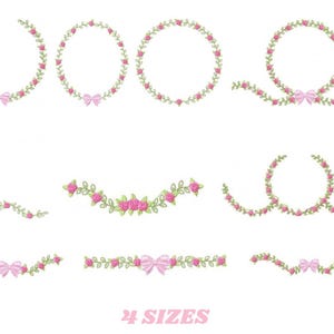 Roses Wreath Embroidery Designs – Monogram Frame Pattern (Digital Download)