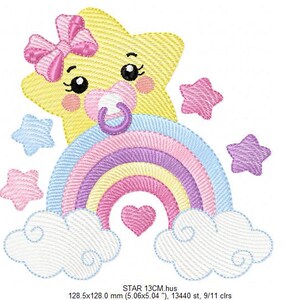 Star Rainbow Embroidery Design - Baby Girl Pacifier Lace (digital ...