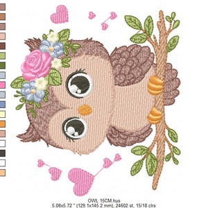 Floral Owl Machine Embroidery Design - RIPPLED, 6 Sizes (Instant Download)