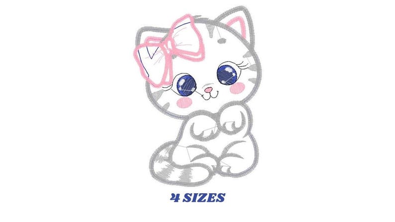 Kitty Cat Embroidery Design – Applique Pet Embroidery File (Digital Download)