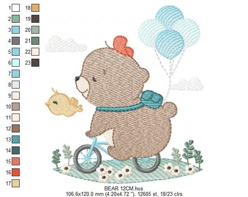 Bear Embroidery Designs Bear With Bike Embroidery Design - Etsy