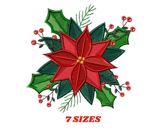 Christmas Poinsettia Embroidery Pattern – Fill Stitch Xmas Flower Pattern (Digital Download)