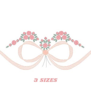 Lace with flowers embroidery designs - Bow Tie embroidery design machine embroidery pattern - Baby girl embroidery file - Lace embroidery