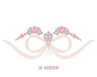 Lace with flowers embroidery designs - Bow Tie machine embroidery pattern - Baby girl file - Instant digital download pes jef dst hus vp3