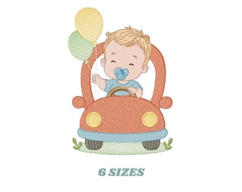 Baby Boy Car Embroidery Pattern  – Toddler Balloons Machine Design (Instant Download)