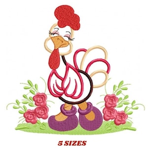 Diseño de bordado de aplique de gallina – Patrón de cocina de granja (Descarga digital)