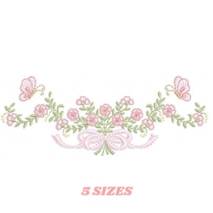 Diseños de bordado de rosas florales - Patrón de bordado a máquina de flores con encaje y mariposas - Toalla de cocina - Descarga instantánea