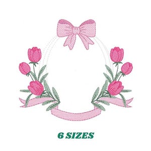 Floral Monogram Frame Embroidery Design, Rippled Flower Wreath Pattern, Instant Download File