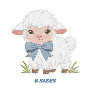 Baby Lamb Embroidery Design – Sheep with Bow Tie (Digital Download)