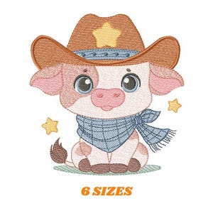 Cowboy Cow Embroidery Design, Ox Embroidery File, 6 Sizes Digital Pattern