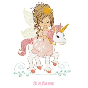 Fairy and Unicorn Embroidery Design – Girl Embroidery File (Digital Download)