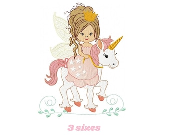 Fairy and Unicorn Embroidery Design – Girl Embroidery File (Digital Download)
