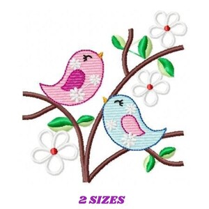 Diseño de bordado de familia de pájaros: patrón para máquina de bordar de árbol y flores (PES JEF) (Descarga instantánea)