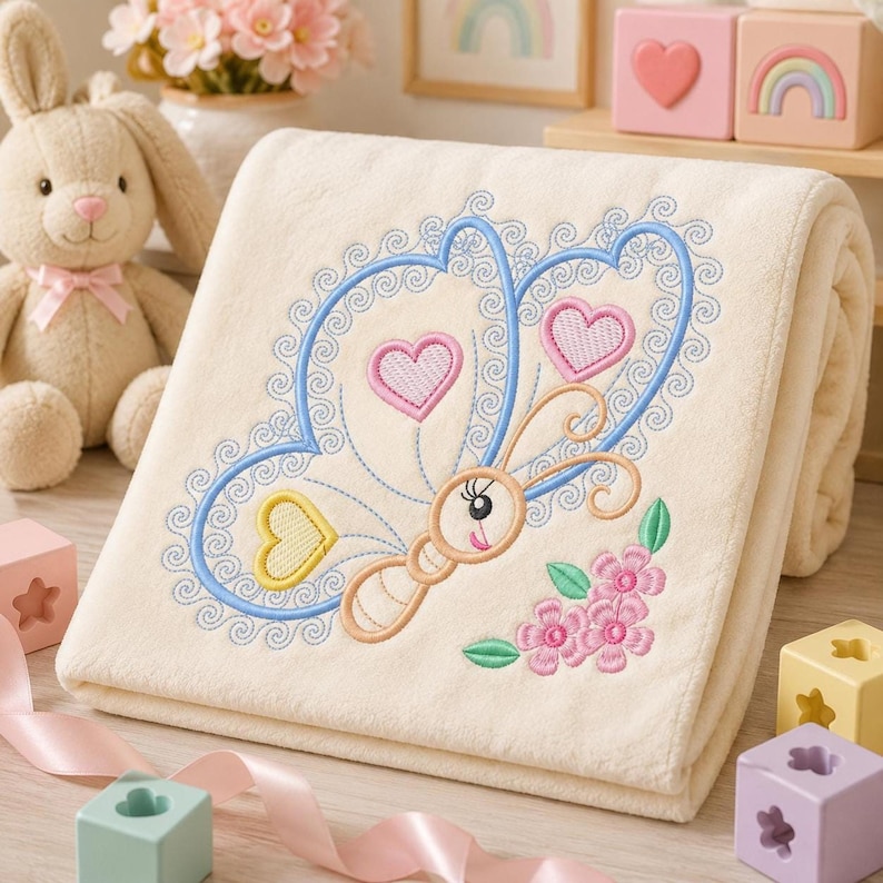 Butterfly Applique Embroidery Design – Baby Girl Animal Machine Pattern (Digital Download)