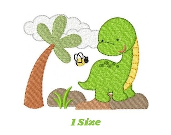 Dino with Coconut Tree Embroidery Design – Brontosaurus Baby Boy File (PES JEF DST)
