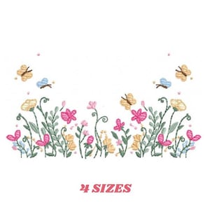 Diseños de bordado de jardín de flores - Patrón de bordado a máquina de mariposa floral - Archivo de toalla de cocina - Descarga digital instantánea pes jef dst