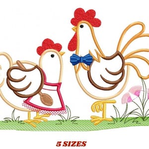 Motif de broderie Poulet et Coq – Applique Ferme (Téléchargement numérique)