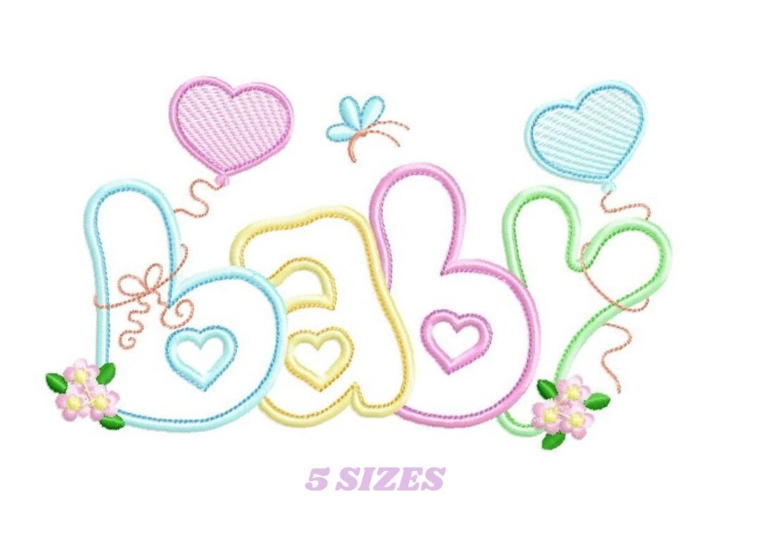 Baby Applique Embroidery Design – Word Baby With Balloons (digital ...