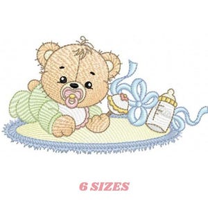 Broderimönster för kvinnlig björn med nappflaska - Maskinbroderimönster för nyfödd med napp - digital nedladdning direkt PES JEF DST